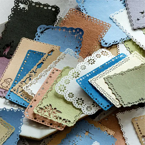 Hollow Lace Decorative Material Paper For DIY Scrapbooking Journaling Supplies Retro Floral Star Moon Pattern Craft Paper Ten Sheets Per Pack