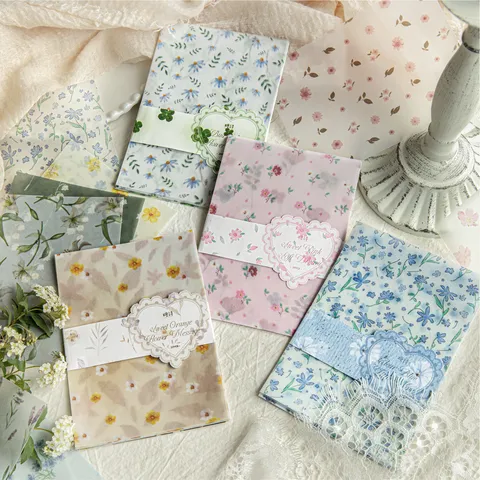 Vintage Vellum Scrapbook Paper Komachi Flower Garden Series Floral Decorative Material Paper For DIY Journaling Hand Account