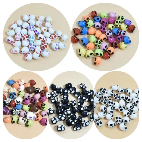 Acrylic Skull Loose Beads Multicolor Pattern Spacers For Jewelry Making DIY Craft Bracelet Phone Chain Charm Accessory