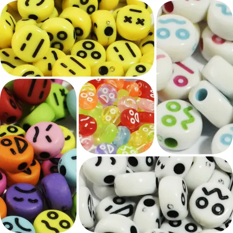 7mm Emoji Lächeln Weinen Gesicht Runde Acrylperlen Für DIY Schmuckherstellung Armband Telefon Kette Zubehör Lose Perlen Handwerk