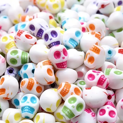 Acrylic Skull Loose Beads Multicolor Pattern Spacers For Jewelry Making DIY Craft Bracelet Phone Chain Charm Accessory