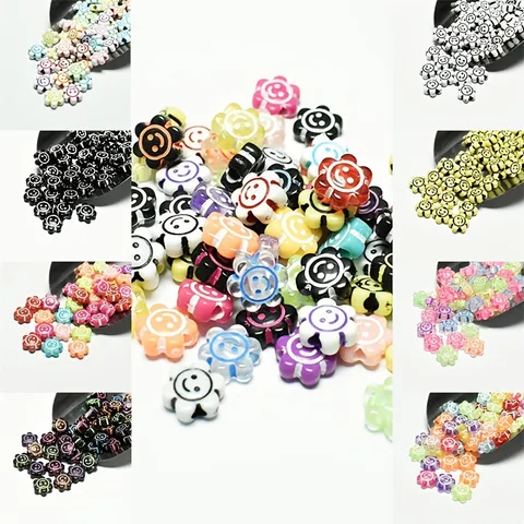 Cuentas de Girasol con Cara Sonriente de Acrílico de 10mm para Fabricación de Joyas DIY Pulsera Collar Cuentas Sueltas Multicolor