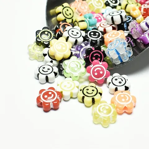 Cuentas de Girasol con Cara Sonriente de Acrílico de 10mm para Fabricación de Joyas DIY Pulsera Collar Cuentas Sueltas Multicolor