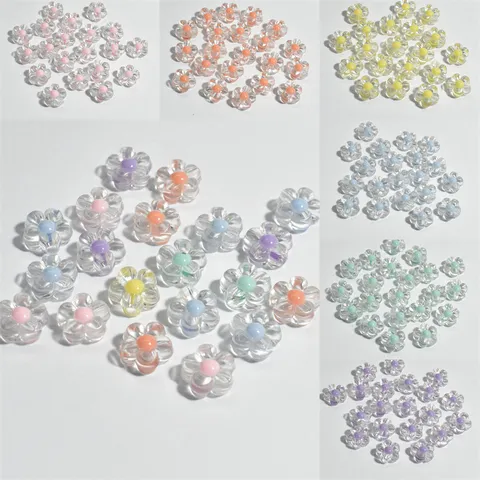 Cuentas Sueltas de Acrílico en Forma de Flor Cuenta en Cuenta para Creación de Joyas Pulsera Collar Artesanías Transparente Colorido