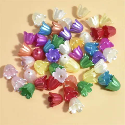 Acrylic Flower Loose Beads Mix Colors Pearlescent AB Color Matte Lily Valley Beads For DIY Bracelet Earring Craft Making Findings Jewelry Supplies