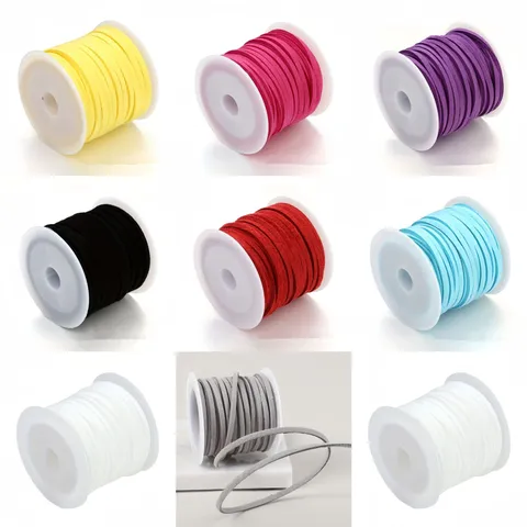 Cordón de Gamuza Artificial 5m DIY Fabricación de Joyas Pulsera Collar Material de Hilo Plano Faux Cuero Terciopelo Cordón Rollo