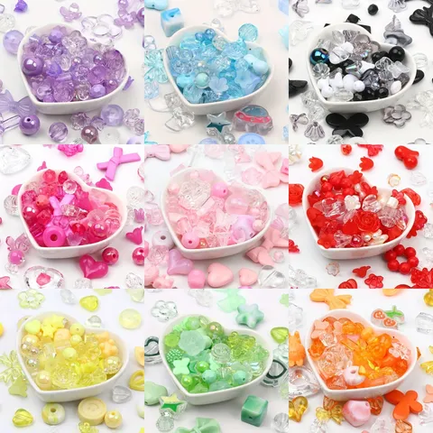 Mixed Shape Acrylic Loose Beads 10mm-30mm DIY Bracelet Phone Chain Crafting Iridescent Macaron Beads Jewelry Making Supplies