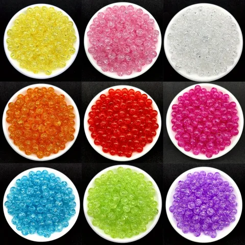 Acrylic Crackle Loose Beads Round Clear Transparent Ice Textured Spacer Beads For DIY Bracelet Necklace Earring Jewelry Making Accessory Craft Supplies