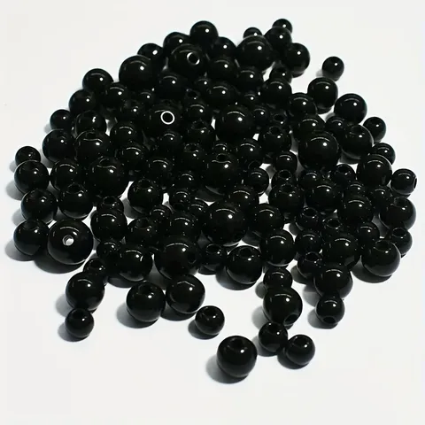 Cuentas Redondas de Acrílico Negro Sólido de Superficie Lisa Cuentas Separadoras para Hacer Joyas DIY Pulseras Collares Cadenas de Teléfonos