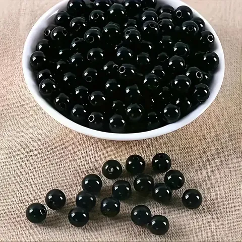 Cuentas Redondas de Acrílico Negro Sólido de Superficie Lisa Cuentas Separadoras para Hacer Joyas DIY Pulseras Collares Cadenas de Teléfonos