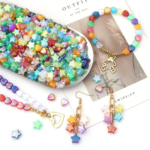 Acrylic Plated Star Heart Shape Beads Colorful DIY Jewelry Making Accessories For Bracelet Necklace Handcraft Materials