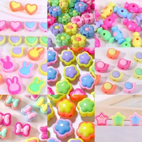 Cuentas de Acrílico Para Hacer Joyas de Bricolaje Formas Coloridas de Corazón Estrella Flor Cuentas Sueltas Macarrón Accesorios Para Collares Pulseras
