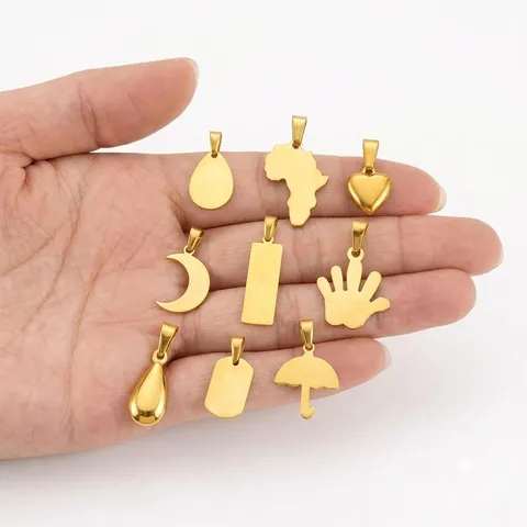 Stainless Steel DIY Jewelry Pendants Africa Map Moon Heart Umbrella Water Drop 18K Gold Plated Minimalist Charms For Necklace Making