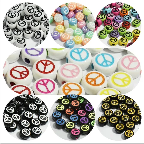 Acrylic Peace Sign Pattern Round Beads DIY Loose Beads For Bracelet Necklace Jewelry Making Handmade Craft Accessories
