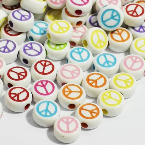 Acrylic Peace Sign Pattern Round Beads DIY Loose Beads For Bracelet Necklace Jewelry Making Handmade Craft Accessories