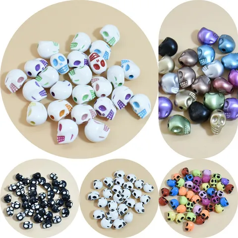 Cuentas Sueltas de Calavera de Acrílico de Color Mixto Mate para Pulsera de Bricolaje Cadena de Teléfono Accesorios de Joyería
