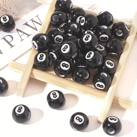 Billiard Ball Design Acrylic Loose Beads Number Eight Pattern Round Spacer Beads For DIY Jewelry Making Craft Handcraft Accessories
