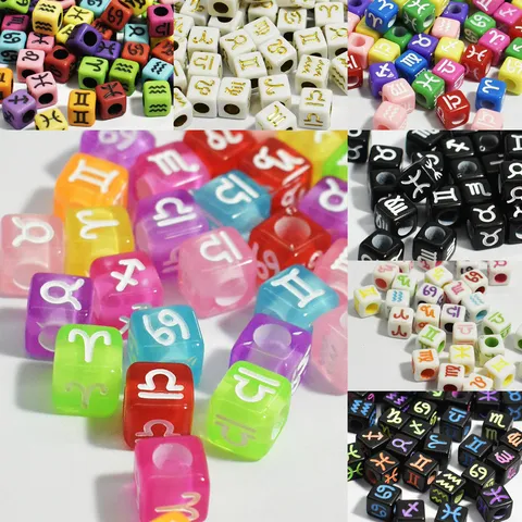 Acryl Würfel Lose Perlen Sternzeichen Muster Quadratische Alphabet Spacer Basteln Für Schmuckherstellung Handgemachte Armbänder Halsketten Ring Zubehör Großhandel