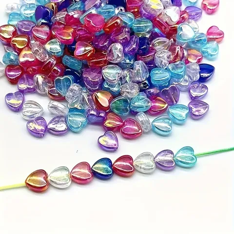 Cuentas de Acrílico en Forma de Corazón Color AB Iridiscente Cuentas Sueltas para Creación de Joyas DIY Cuentas para Pulseras