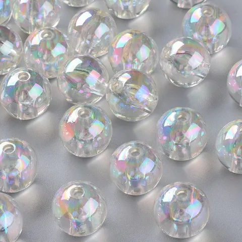 Acrylic Iridescent Aurora Round Loose Beads For DIY Bracelet Craft Jewelry Making Mixed Colors Crafting Accessories Supplies