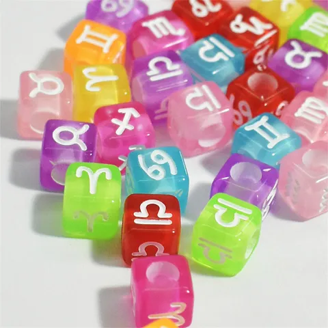 Acryl Würfel Lose Perlen Sternzeichen Muster Quadratische Alphabet Spacer Basteln Für Schmuckherstellung Handgemachte Armbänder Halsketten Ring Zubehör Großhandel