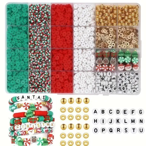 Weihnachten Polymer-Ton Armband Set DIY Schmuck Zubehör Für Kinder Mädchen Acryl Buchstaben Perlen Metall Charms Geschenk