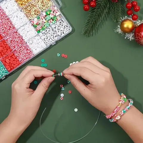 Weihnachten Polymer-Ton Armband Set DIY Schmuck Zubehör Für Kinder Mädchen Acryl Buchstaben Perlen Metall Charms Geschenk