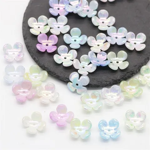 Cuentas Sueltas de Acrílico con Degradado AB Flor de Cuatro Hojas para Creación Joyas DIY Cuentas de Pétalos Irisados Material de Artesanía Hecho a Mano