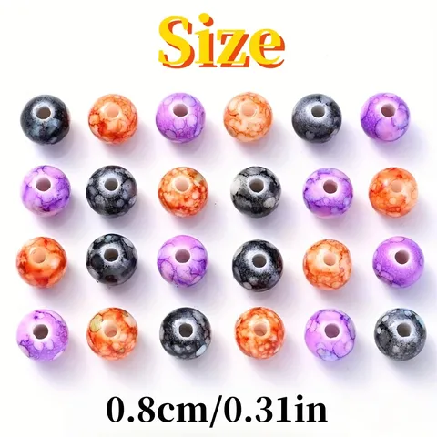 Cuentas de Craquelado de Acrílico para Halloween Joyería DIY Púrpura Naranja Negro Cuentas Redondas Paquete a Granel