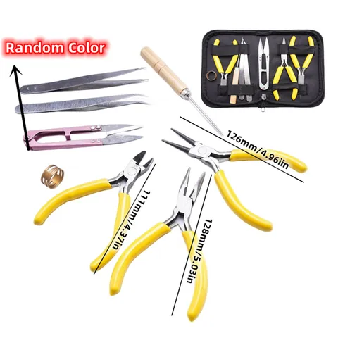 Kit d'Outils Professionnel pour la Fabrication de Bijoux Outils de Bricolage Pinces en Métal Pincettes Ciseaux Alène Ouvre-Bague Étui Portable en PU pour Réparation