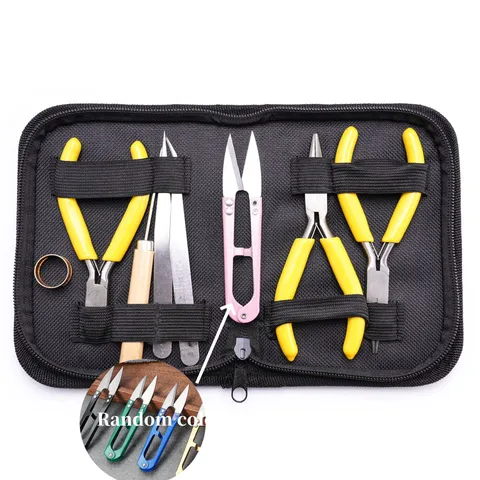 Kit d'Outils Professionnel pour la Fabrication de Bijoux Outils de Bricolage Pinces en Métal Pincettes Ciseaux Alène Ouvre-Bague Étui Portable en PU pour Réparation