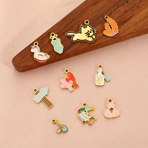 Stainless Steel Summer Beach Drip Oil Pendant Enamel Charms For DIY Necklace Bracelet Handmade Jewelry Making Accessories
