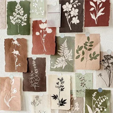 20 Sheets Vintage Botanical Silhouette Material Paper For Scrapbooking Journaling Decorative Floral Paper For DIY Crafts