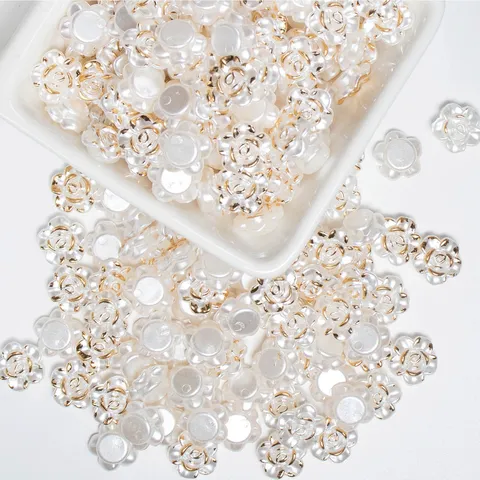 Cuentas de Flores de Rosa de Acrílico de Estilo Barroco con Bordes Dorados Abalorios Florales para Hacer Joyas DIY Accesorios para Fundas de Teléfono