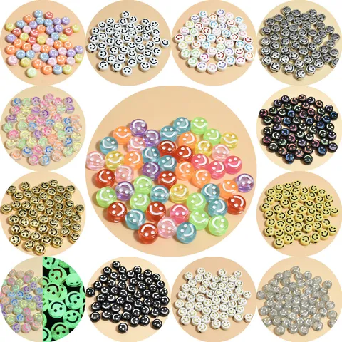 Cuentas Redondas con Cara Sonriente de Acrílico para la Fabricación de Joyas Pulseras Collares DIY Cuentas Sueltas Accesorios de Artesanía