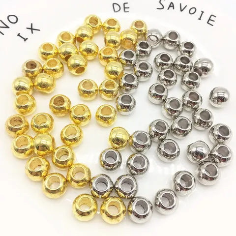 Large Hole CCB Round Beads Electroplated Gold Silver Plastic Spacer Beads For DIY Jewelry Making Shoe Hat Accessories Loose Beads