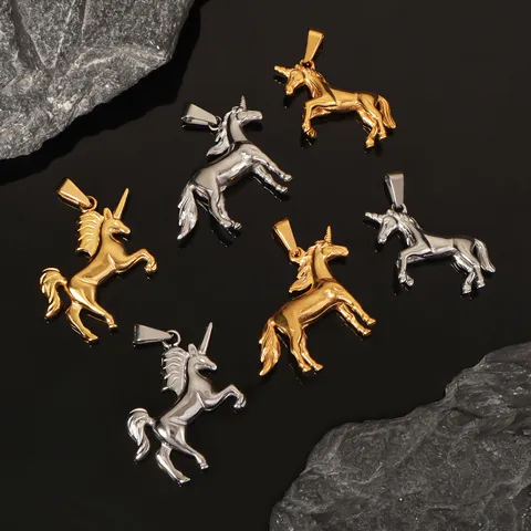 Stainless Steel Unicorn Pendant For Men Women DIY Jewelry Accessories Gold Silver Color Animal Shape Necklace Pendant Jewelry