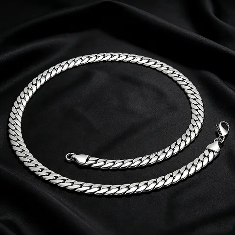 Hip Hop Stainless Steel Cuban Link Necklace For Men Women Polished Flat NK Chain Punk Minimalist Jewelry Accessory Gift