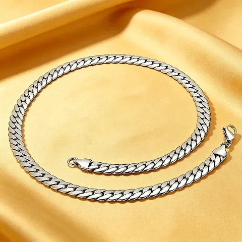Hip Hop Stainless Steel Cuban Link Necklace For Men Women Polished Flat NK Chain Punk Minimalist Jewelry Accessory Gift