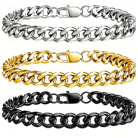 Edelstahl Panzerkette Halskette Armband Für Herren Damen 18K Vergoldet Silber Schwarz Hip Hop Schmuck Poliert Bordsteinkette Accessoire
