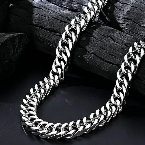 High Polished Stainless Steel Cuban Link Chain Necklace Bracelet For Men Women Hip Hop Vintage Double Weave Jewelry Accessory