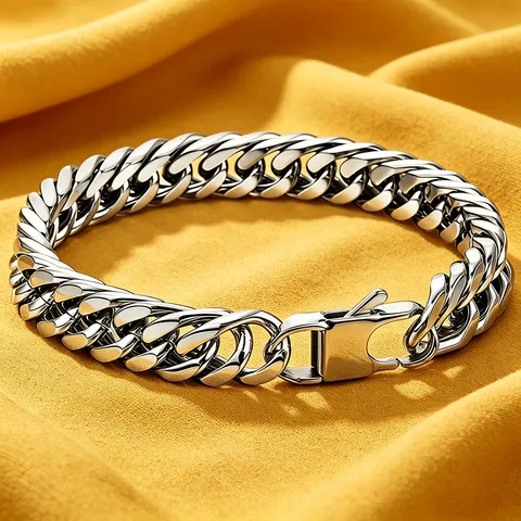 High Polished Stainless Steel Cuban Link Chain Necklace Bracelet For Men Women Hip Hop Vintage Double Weave Jewelry Accessory