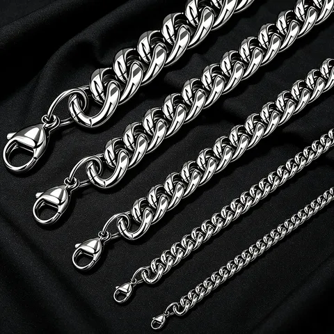 Miami Cuban Link Chain Necklace For Men Women Stainless Steel Vacuum Gold Plated Hiphop Punk Thick Metal Chain Fashion Jewelry
