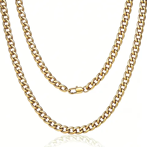Hip Hop Stainless Steel Cuban Link Chain Necklace For Men Women Vacuum Gold Plated Punk Minimalist Thick Curb Chain Jewelry Accessory