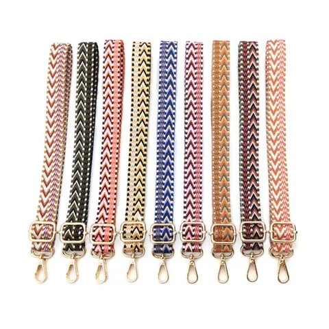 Adjustable Woven Bag Strap Replacement Polyester Ethnic Chevron Pattern Shoulder Crossbody Lanyard Silver Gold Hardware