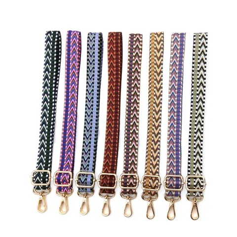Adjustable Woven Bag Strap Replacement Polyester Ethnic Chevron Pattern Shoulder Crossbody Lanyard Silver Gold Hardware