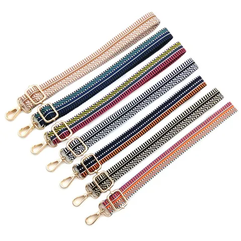 Bandoulière de Sac de Remplacement Réglable en Polyester Tissé à Rayures pour Sacs à Main et Téléphone Portable avec Crochets Métalliques