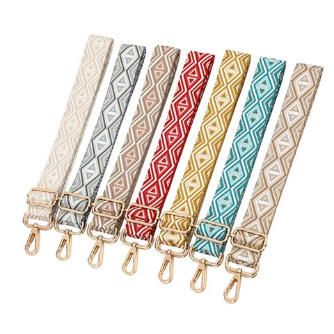 Geometric Jacquard Woven Replacement Bag Strap Adjustable Crossbody Shoulder Strap With Metal Hardware Accessories