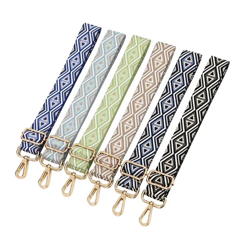 Geometric Jacquard Woven Replacement Bag Strap Adjustable Crossbody Shoulder Strap With Metal Hardware Accessories