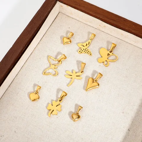 Edelstahl 18K Vergoldet Herz Schmetterling Kleeblatt Libelle Anhänger Charms Für DIY Halskette Armband Schmuckherstellung Zubehör